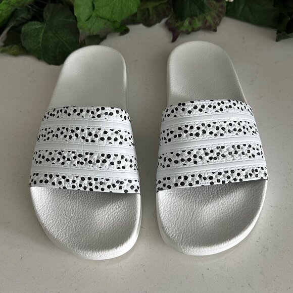 Adidas Mens Slide Sandals With Black & White Polka Dot Straps Size 8 - Picture 1 of 7